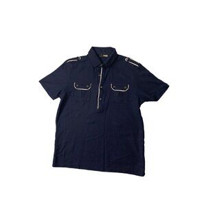Murano Womens Size Large Navy Blue short Sleeve Polo White Trim Epaulettes Liqui